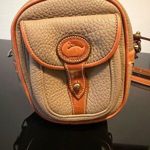 Dooney & Bourke Beige Pebbled Leather Mini Crossbody with Tan Trim